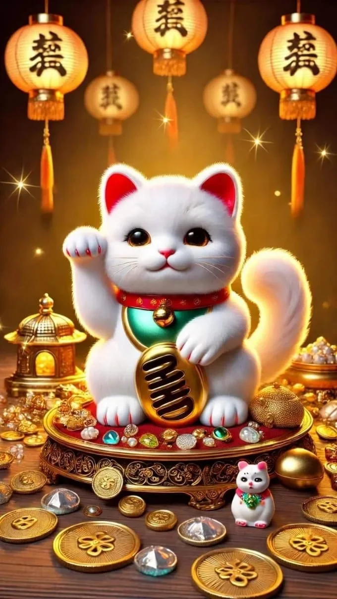 Hình nền mèo thần tài may mắn, tài lộc (7)