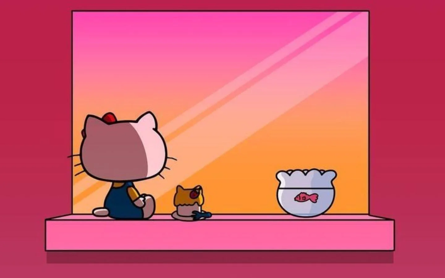 Hình nền Hello Kitty chill bên cửa sổ