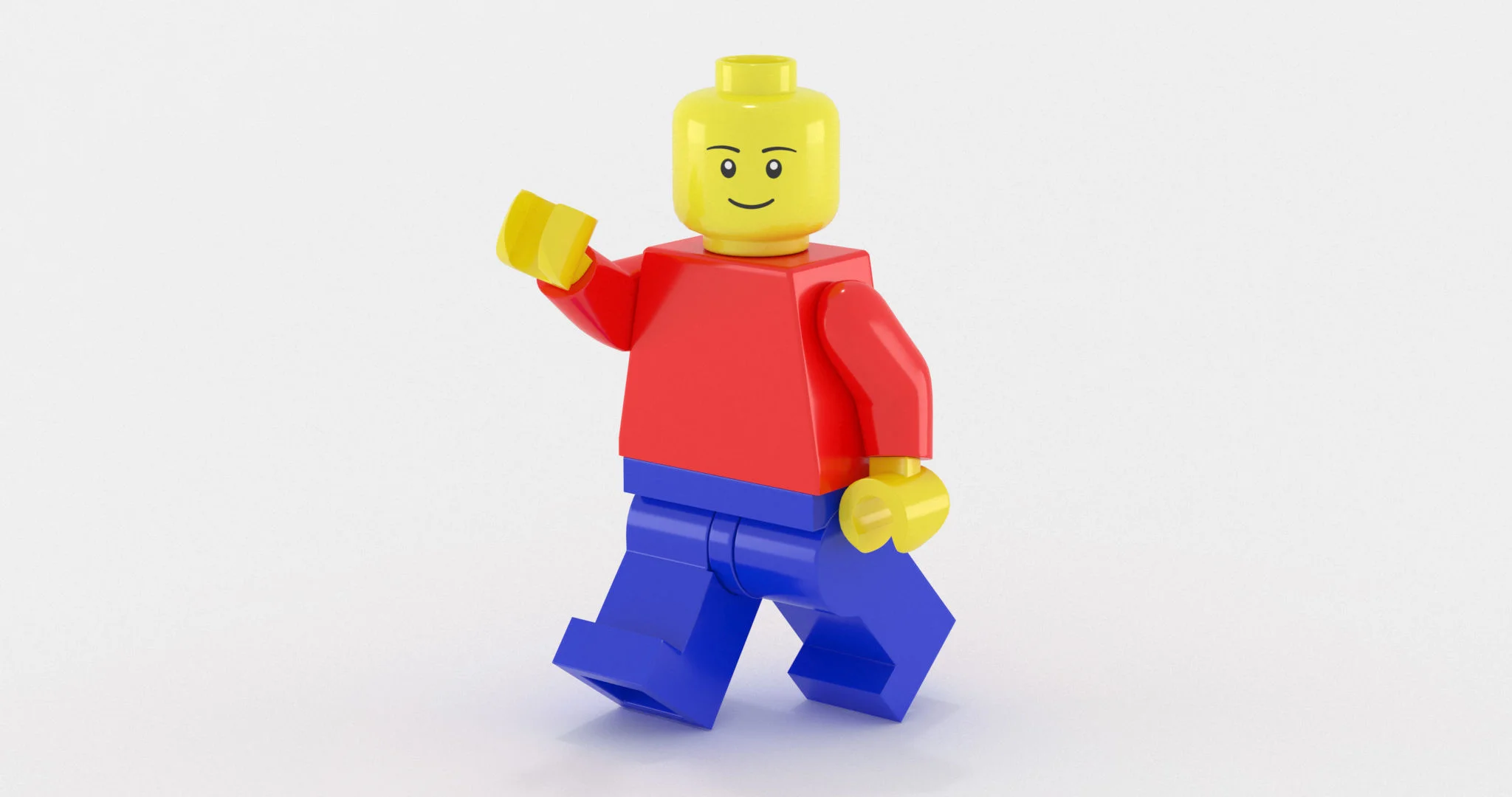 Ảnh nền máy tính nhân vật LEGO đang bước đi với áo đỏ và quần xanh