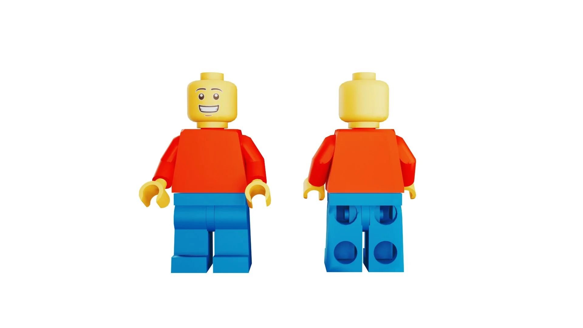 Ảnh nền máy tính với hai mô hình nhân vật LEGO mặc áo đỏ và quần xanh