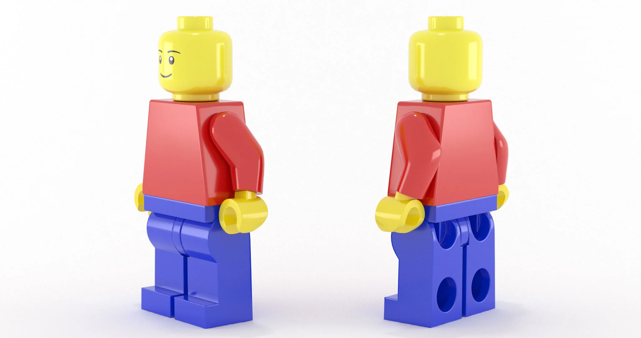 Ảnh nền máy tính hai góc nhìn của nhân vật LEGO áo đỏ quần xanh