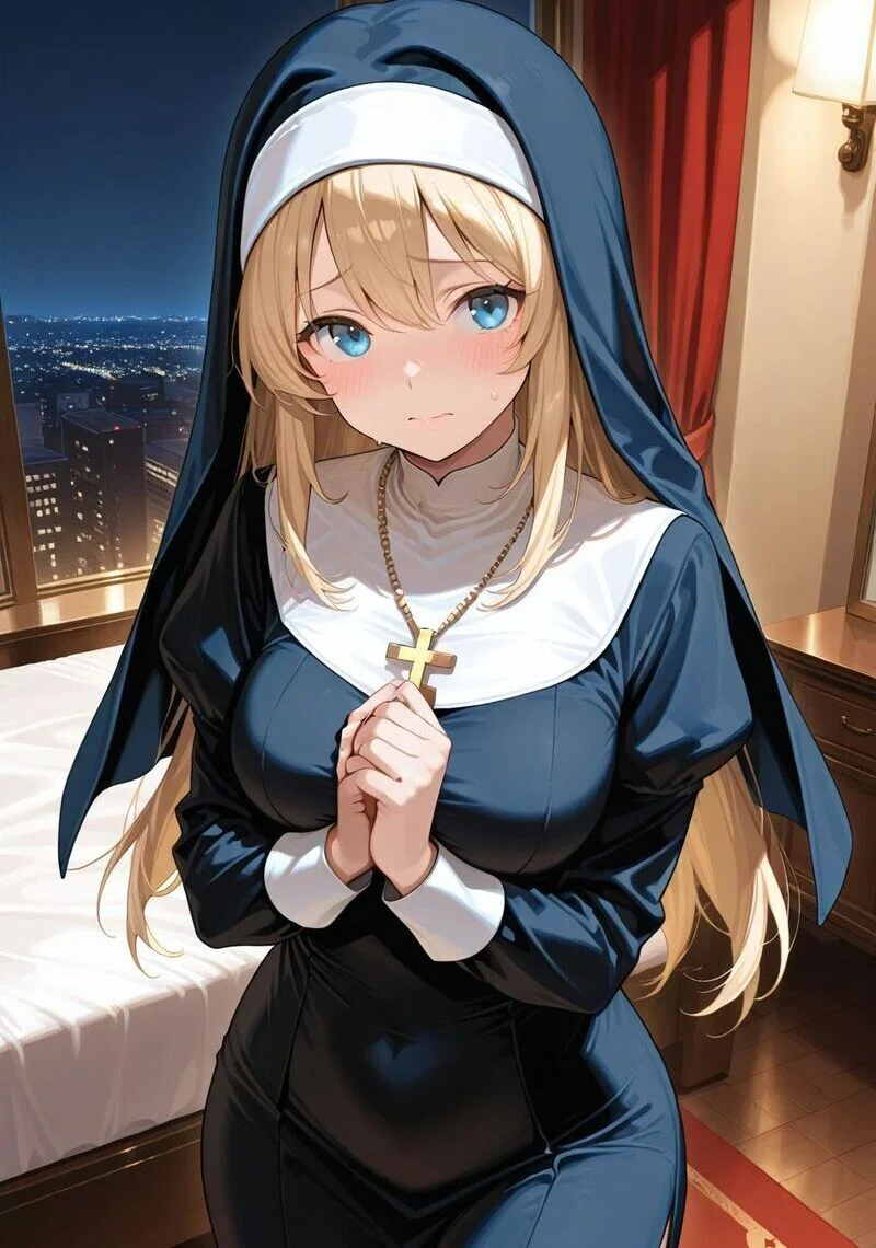 Hình ảnh nữ tu anime với trang phục cổ điển và phong cách fantasy độc đáo