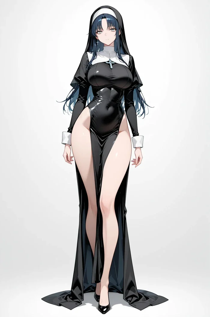 Hình ảnh nhân vật anime hentai nữ tu với trang phục gợi cảm.