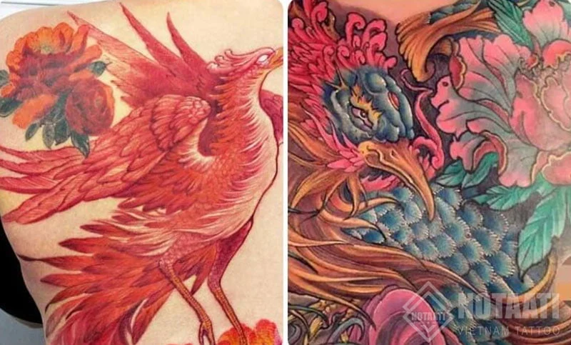 Hình xăm hoa mẫu đơn và phượng hoàng