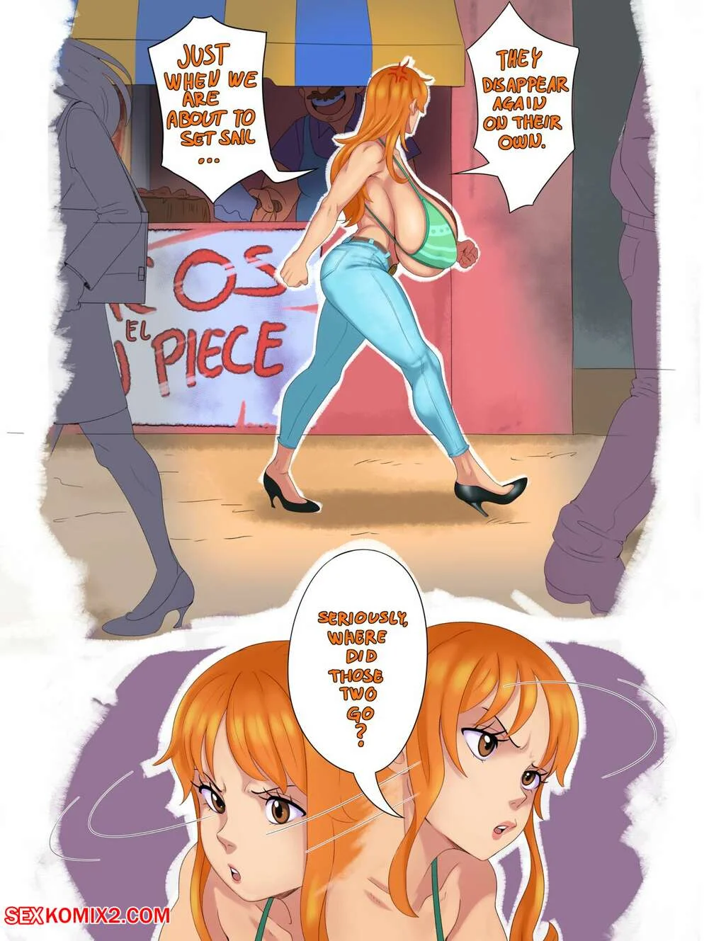 Nhân vật Nami trong bộ truyện sex anime one piece đang đi dạo trên phố