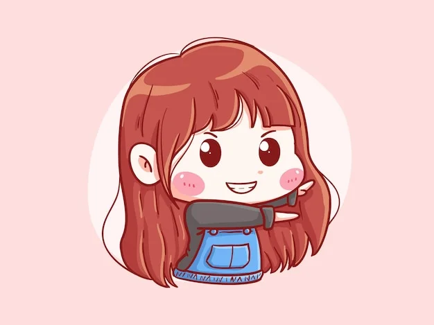 hình chibi cute cô gái tóc đỏ vui vẻ