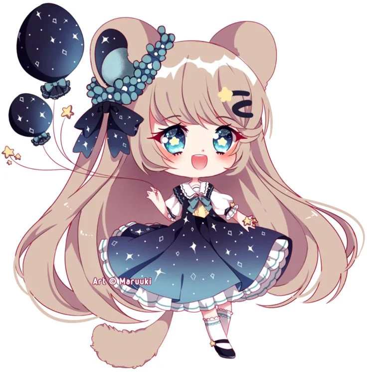 hình chibi cute cô gái tai gấu cầm bóng đen