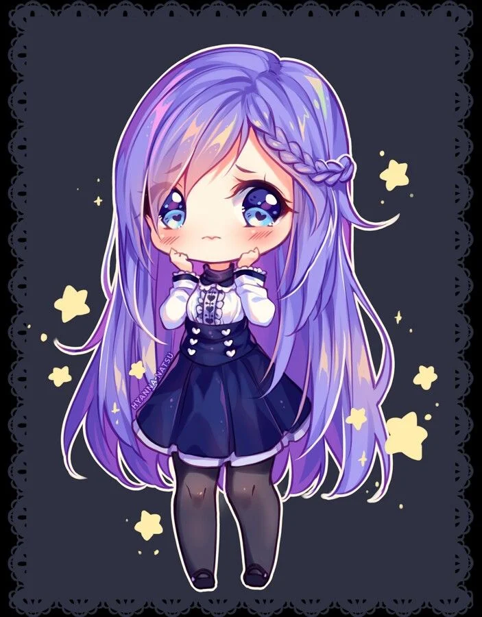 hình chibi cute cô gái tóc tím trong đêm