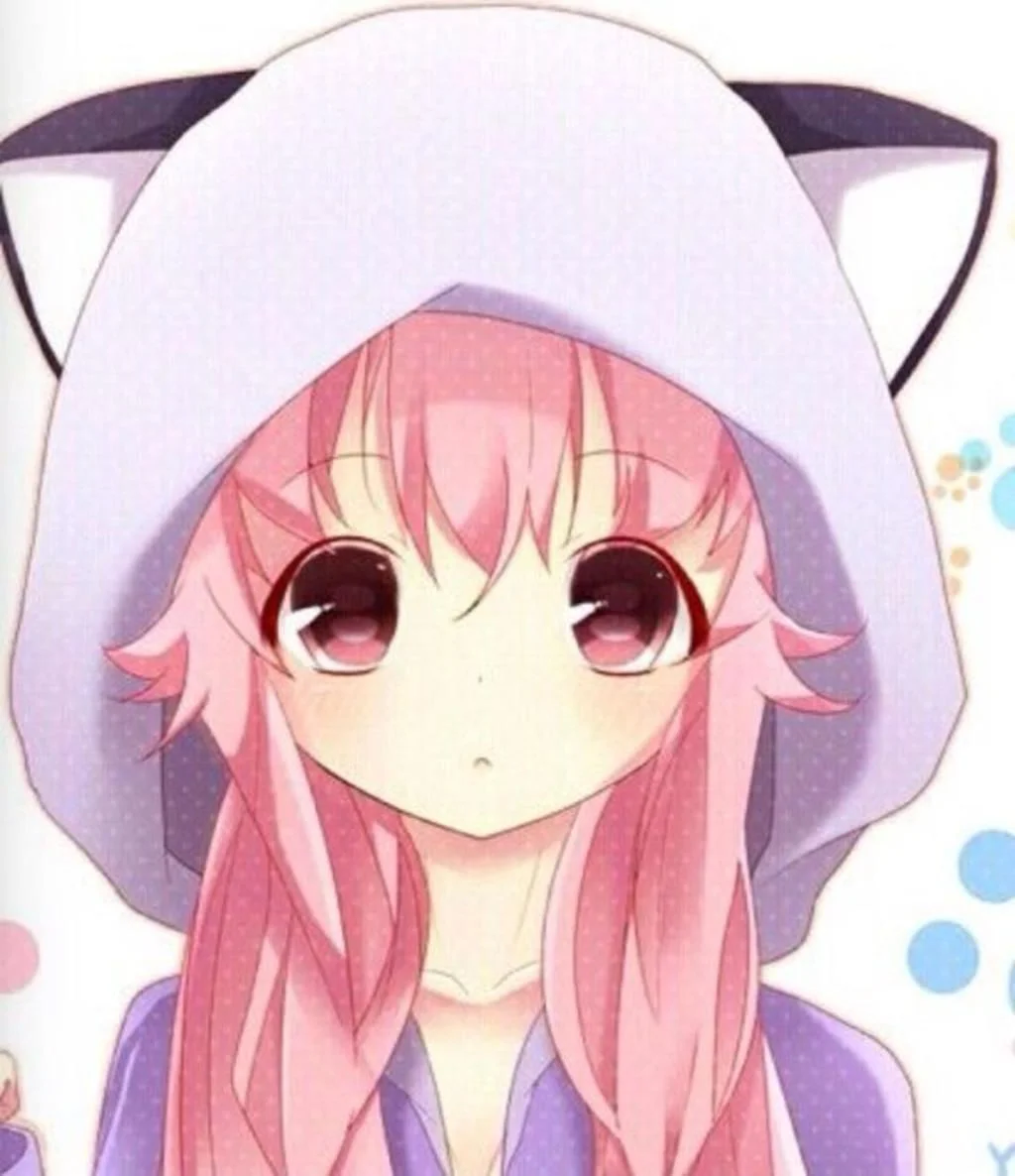 hình chibi cute cô gái tóc hồng mũ trắng tai mèo