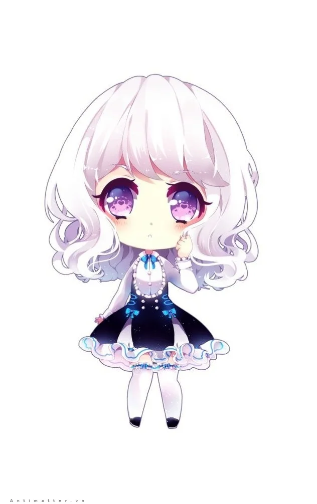 hình chibi cute cô gái tóc trắng mắt tím