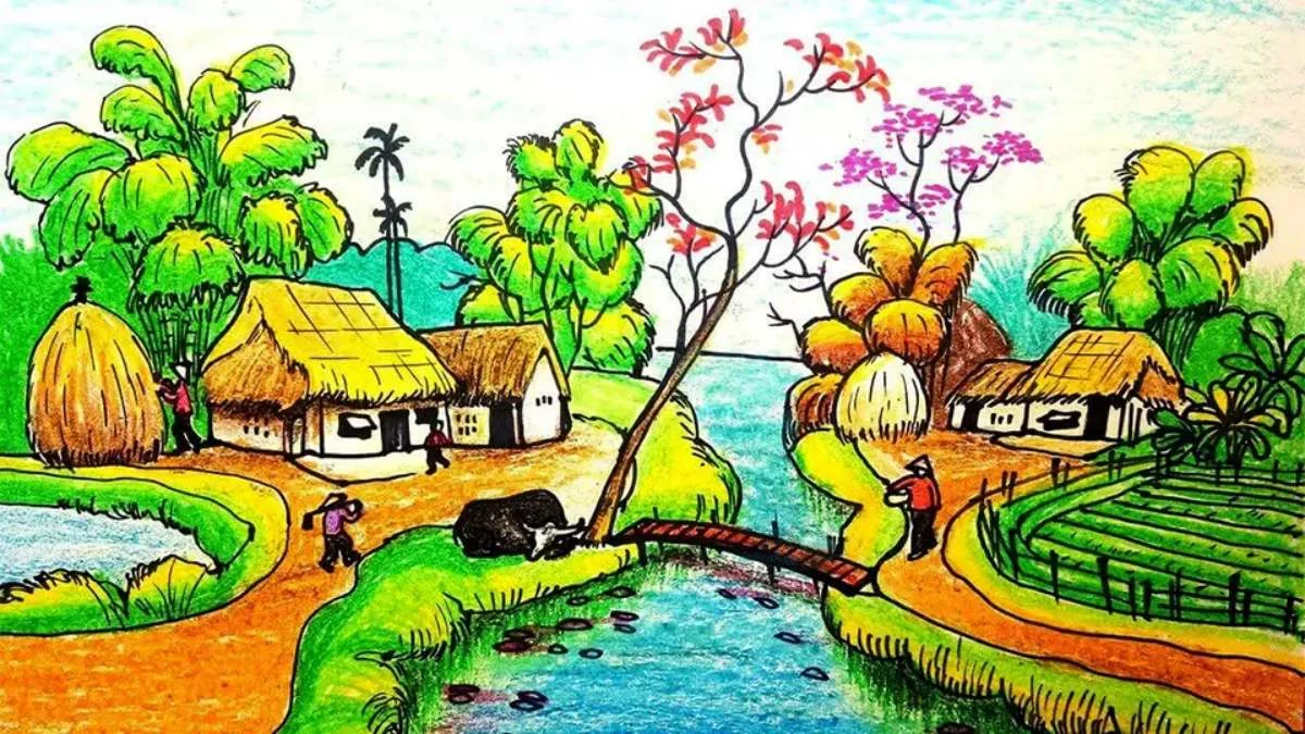 Cách vẽ tranh phong cảnh làng quê ấn tượng