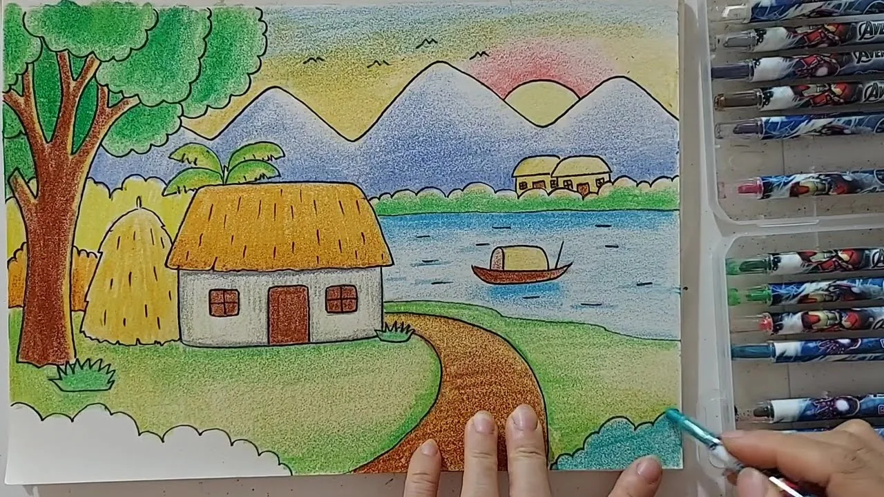 Hướng dẫn vẽ tranh phong cảnh quê hương của học sinh cực đẹp