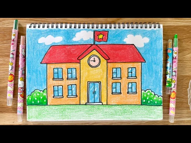 Hướng dẫn vẽ trường học | Cách vẽ ngôi trường thân yêu của em #vetranh #truonghoc #drawing #draw - YouTube