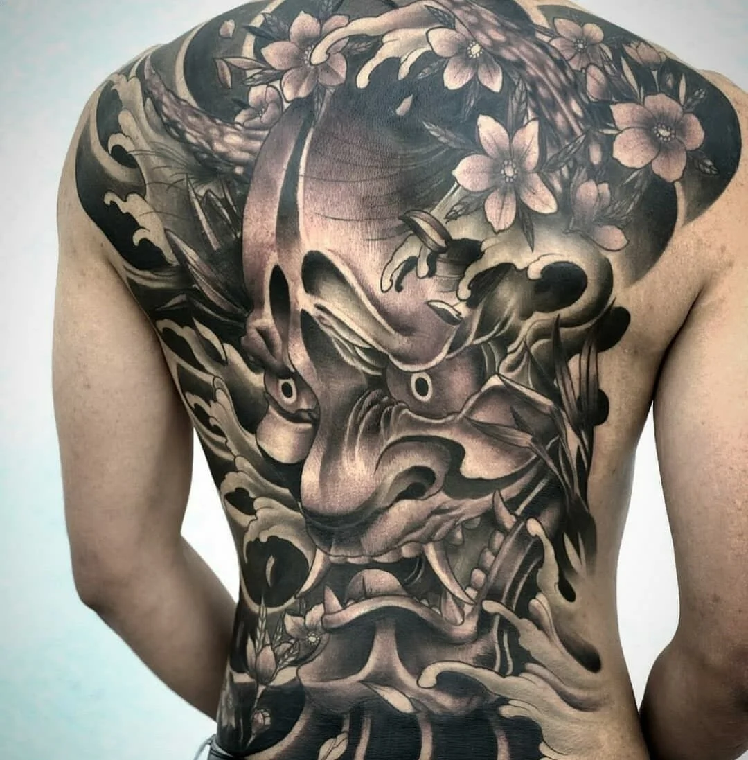 Hình xăm Nhật cổ full lưng mặt quỷ ghê gớm