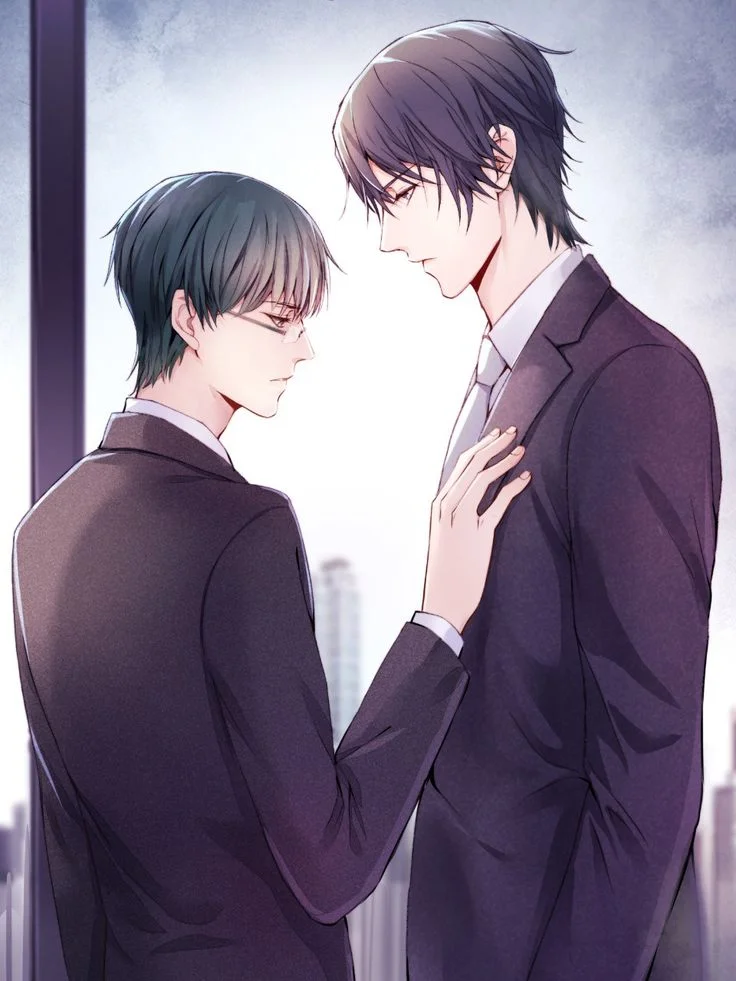 Hình ảnh anime đam mỹ lãng mạn với hai nhân vật nam mặc vest