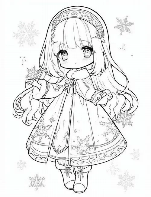 Tranh tô màu cute cô bé mùa đông