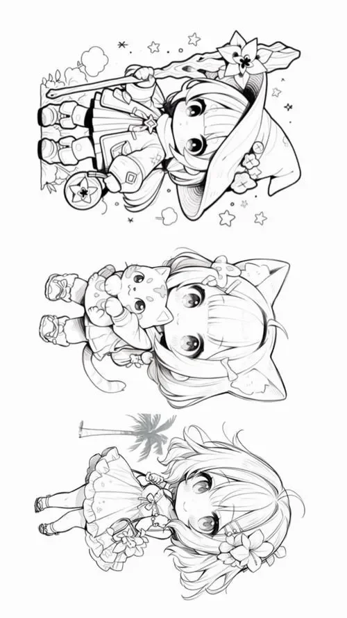Tranh tô màu cute các cô bé chibi
