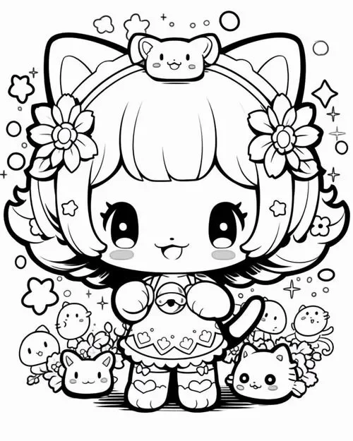 Tranh tô màu cute cô bé hóa trang mèo con