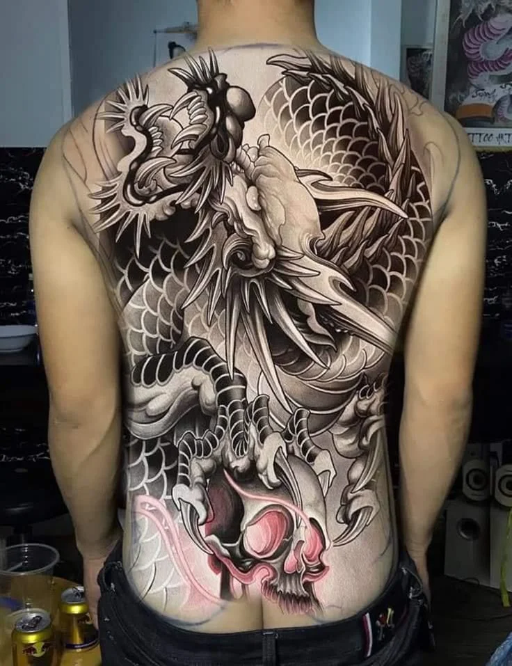Tattoo rồng full lưng | Hình xăm hoa mẫu đơn, Hình xăm hoa sen, Hình xăm