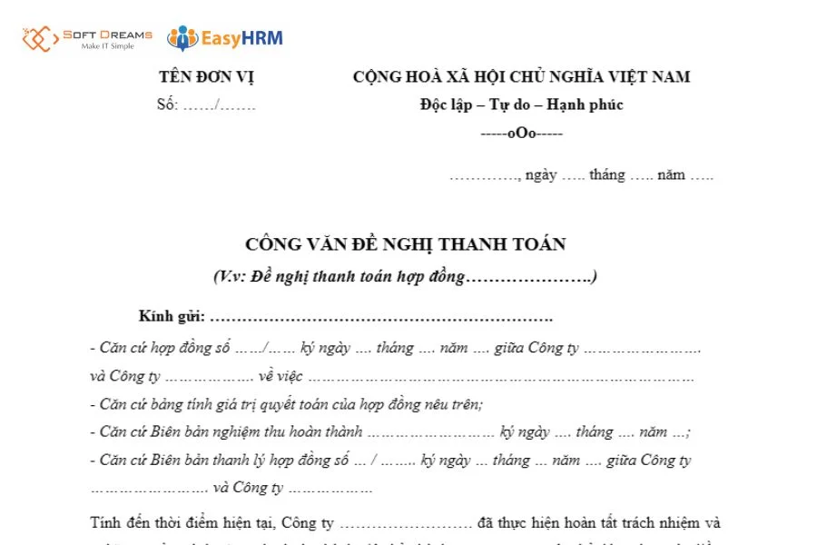 Mẫu giấy đề nghị thanh toán hợp đồng xây dựng