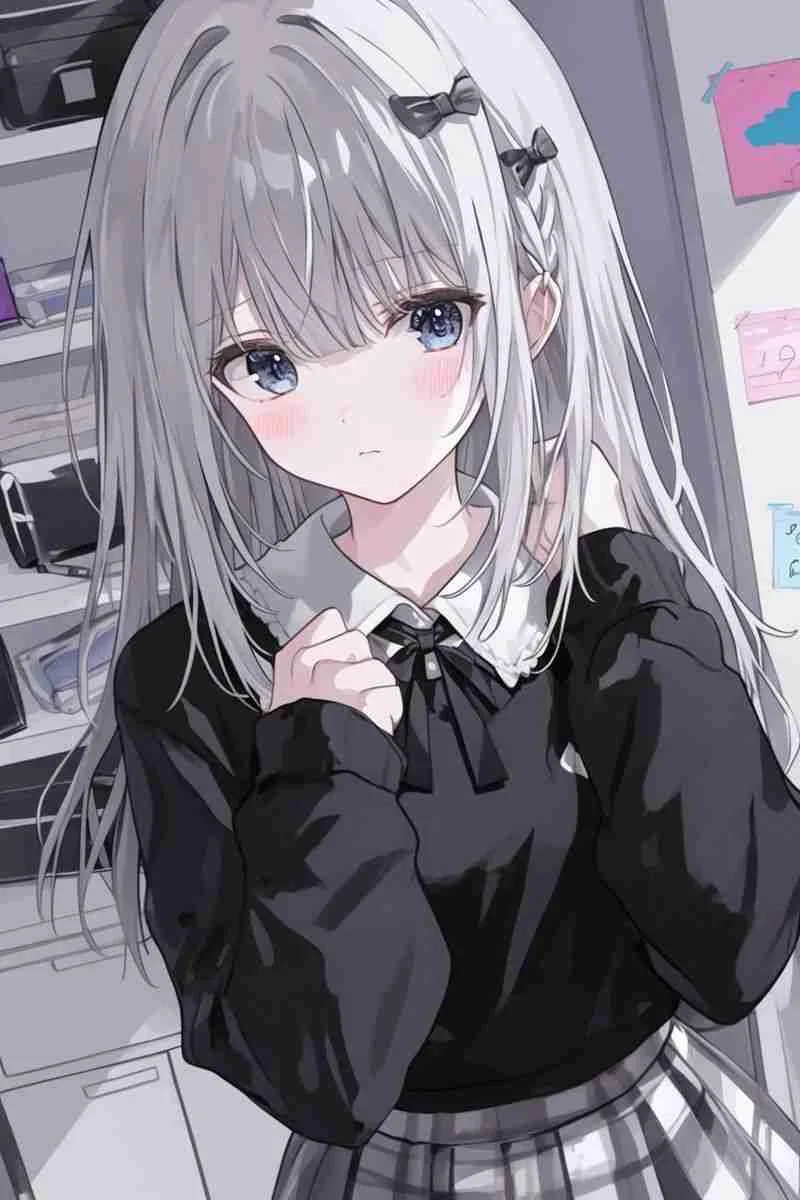 cô gái anime tóc trắng dễ thương