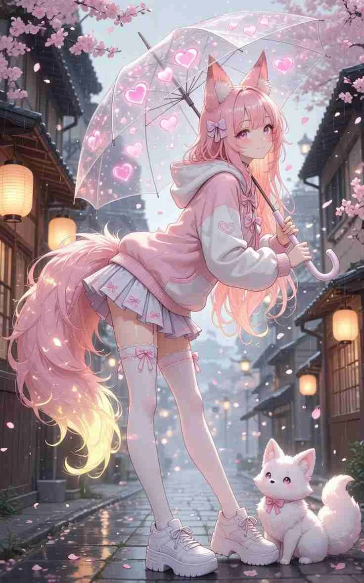 hình ảnh cute nữ hồ ly dưới mưa