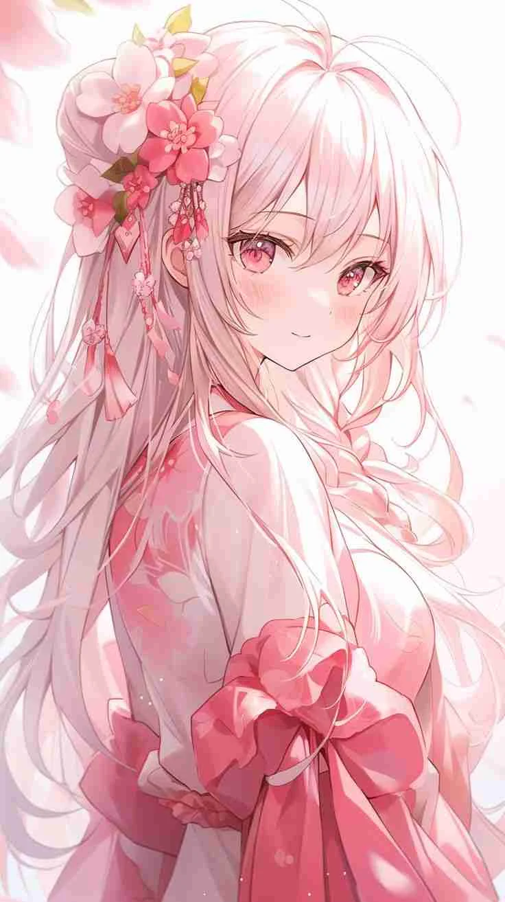 hình ảnh cute nữ tóc hồng lãng mạn