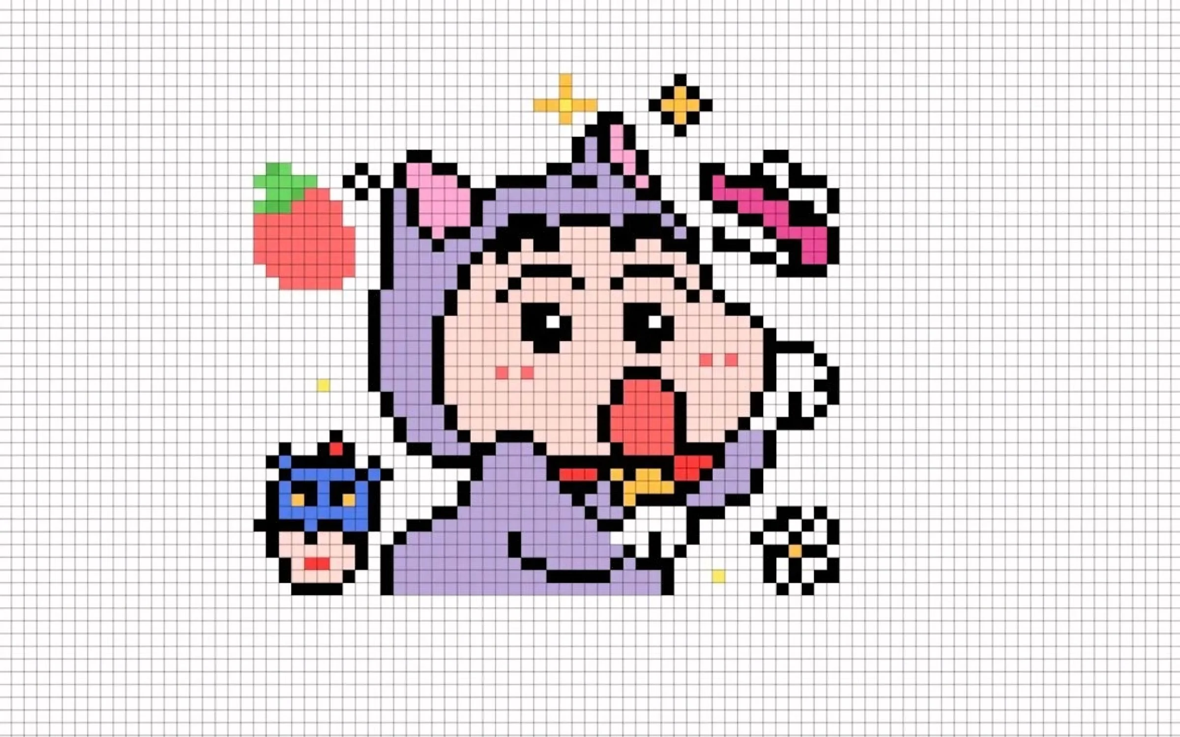hình pixel cute mini Shin-chan mặc đồ hóa trang mèo trên giấy kẻ ô