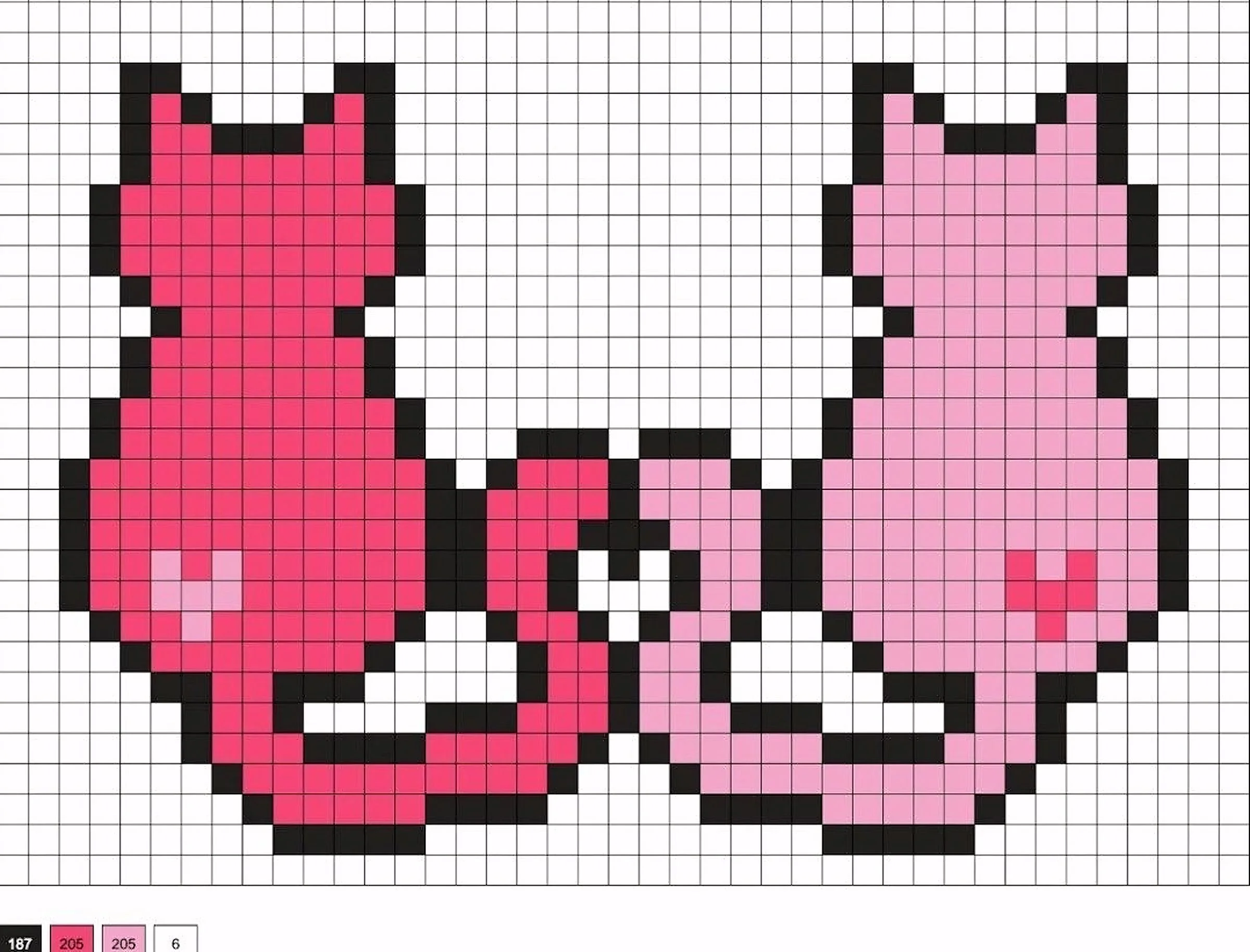 hình pixel cute mini hai chú mèo hồng đáng yêu trên nền lưới
