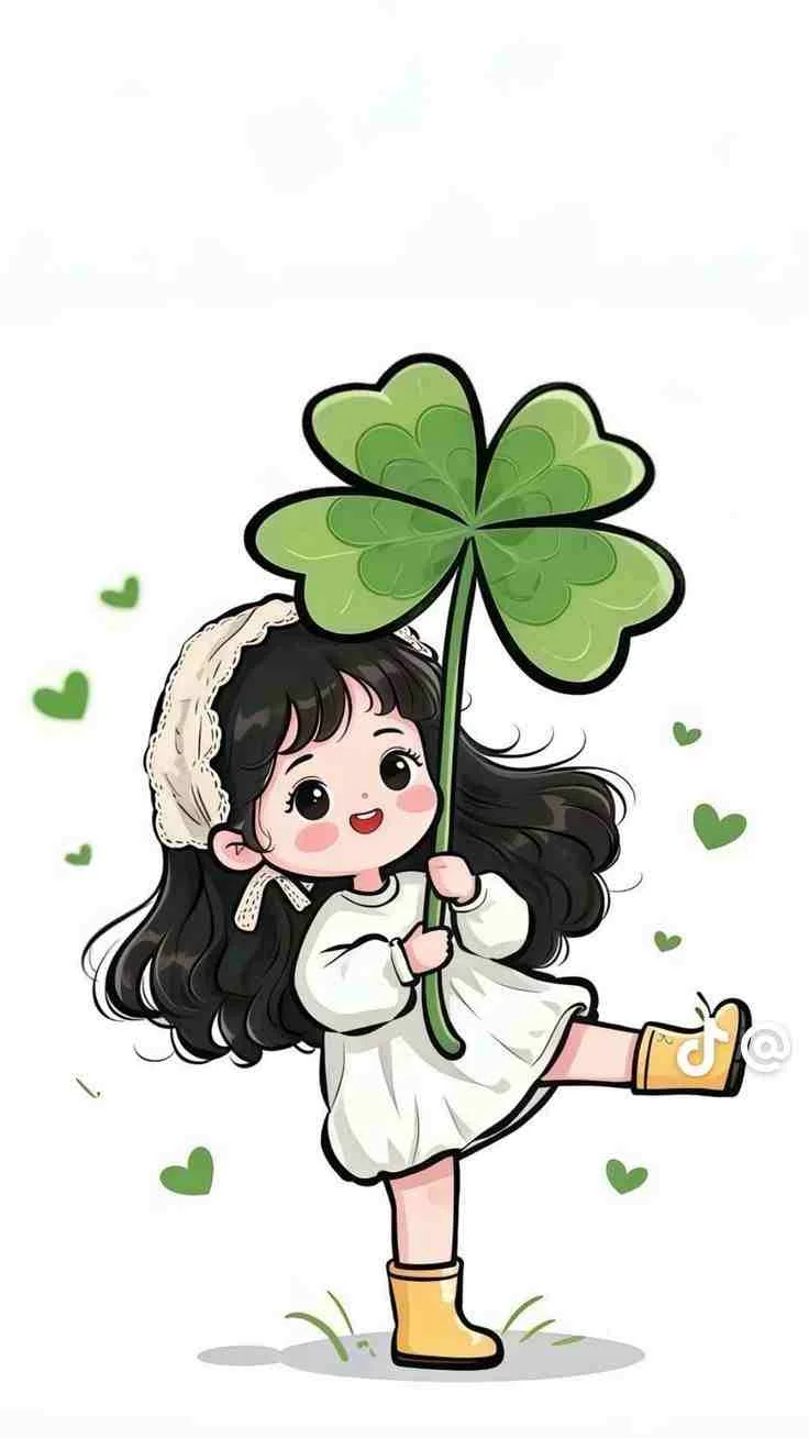 hình ảnh đẹp cute cô bé cầm cỏ bốn lá