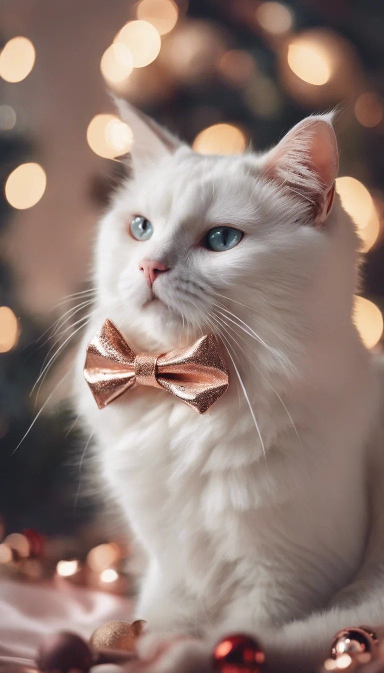 Mèo trắng đeo nơ sang trọng làm hình nền