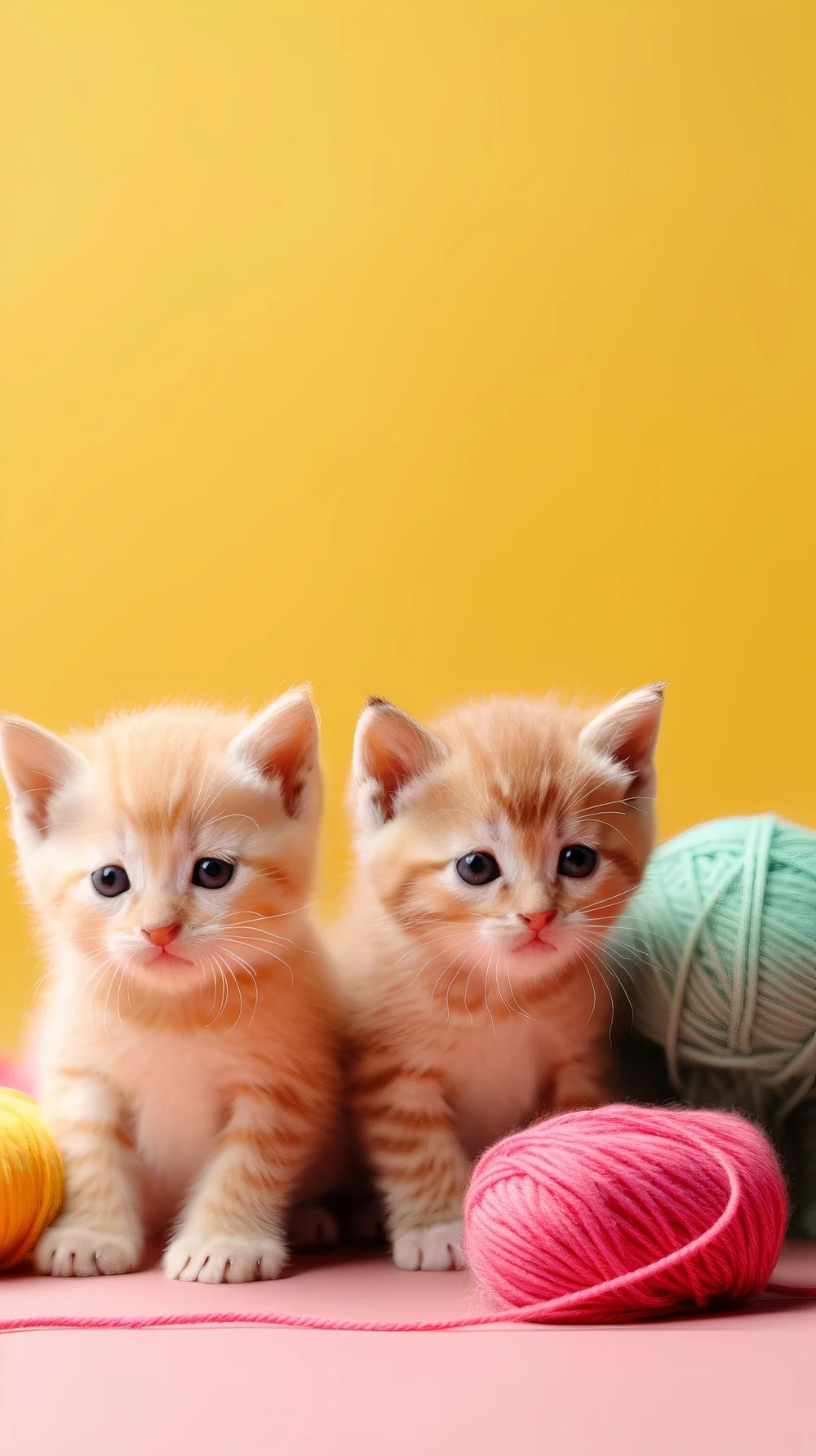 Hai chú mèo con chơi với cuộn len làm hình nền