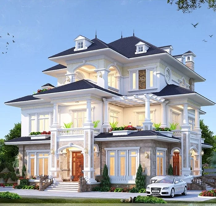 hình ảnh ngôi nhà biệt thự tân cổ điển đẹp với thiết kế mái thái sang trọng