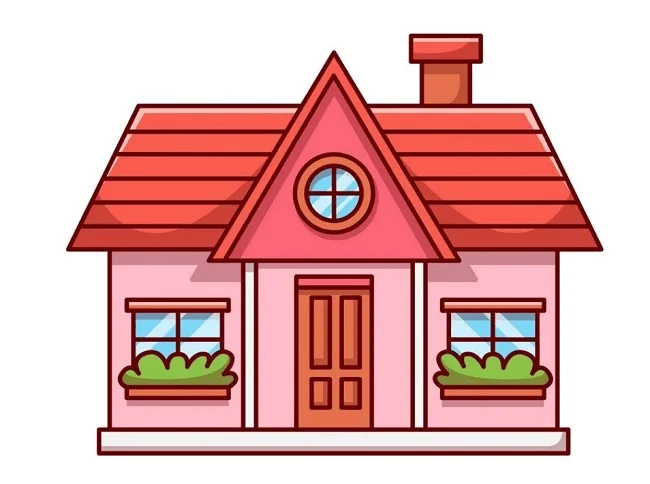 hình ảnh ngôi nhà được vẽ theo phong cách hoạt hình dễ thương