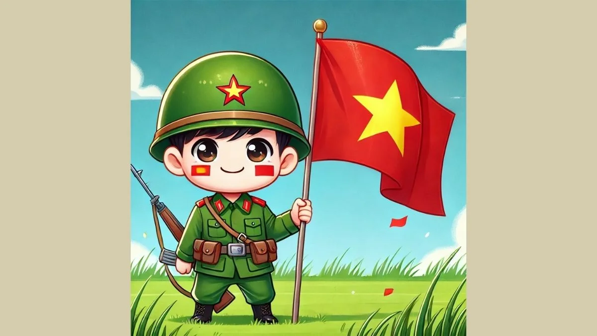 Hình vẽ chibi bộ đội Việt Nam cùng ngôi sao vàng