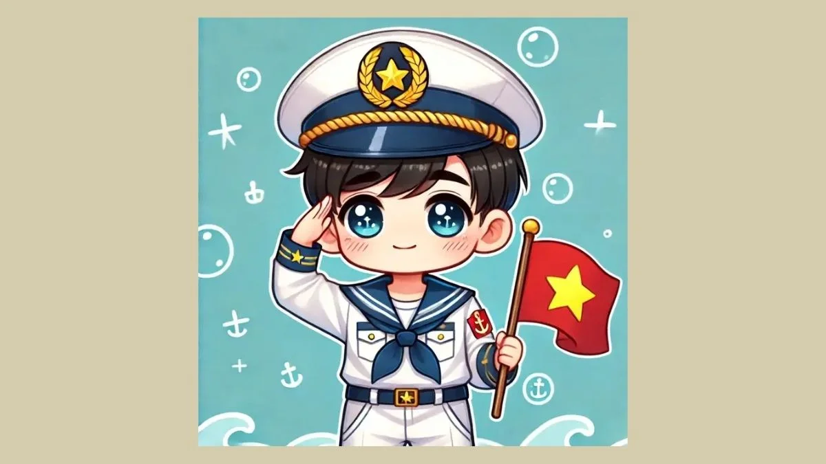 Vẽ tranh chibi bộ đội Việt Nam chào cờ đẹp