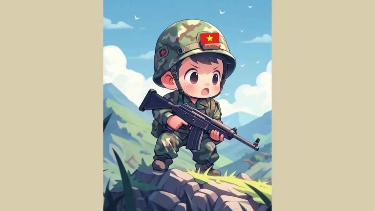 Hình vẽ chibi bộ đội Việt Nam đang bảo vệ Tổ Quốc