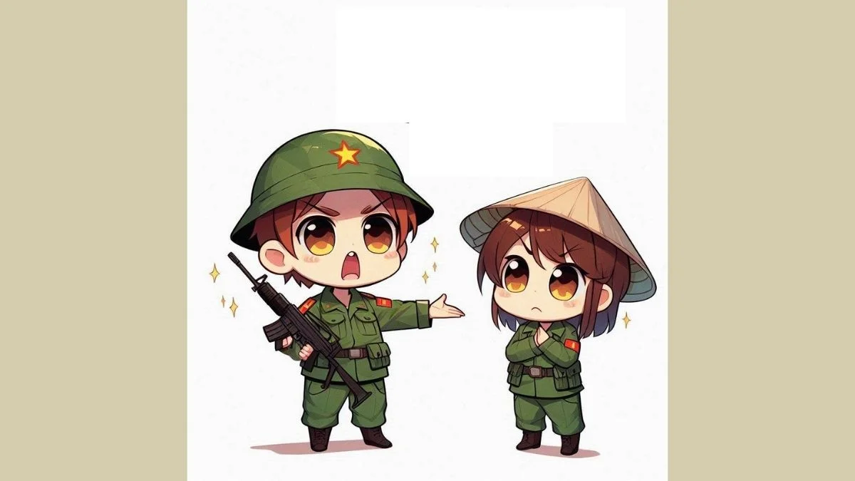 Tranh vẽ chibi bộ đội Việt Nam với tính cách hiền hậu